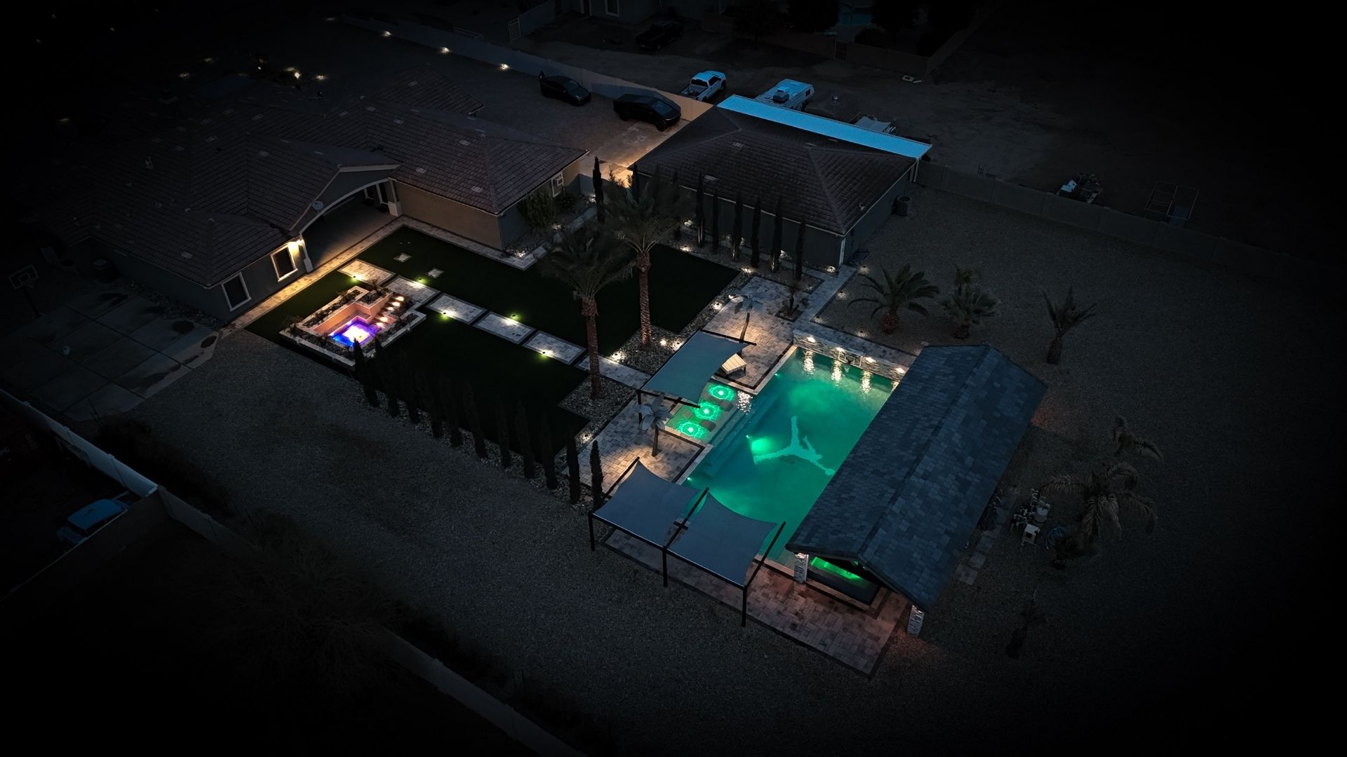 The Aurora Estate — full aerial at night, Anthem AZ