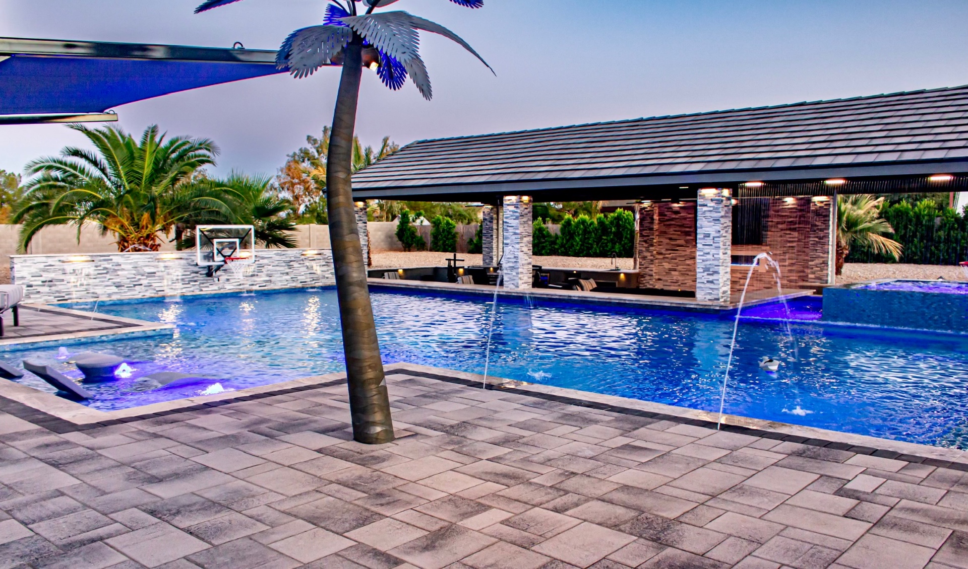 After — Footing trenches → Pool with deck jets