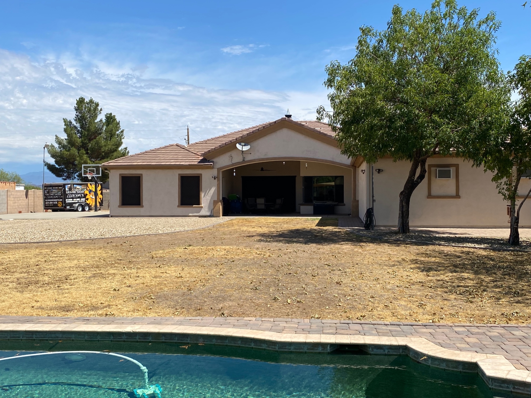 Before — Bare yard → Resort pavilion