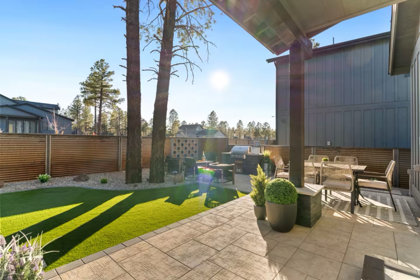 Covered Patio with Backyard View